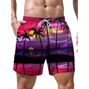 Men’s Plus Size Fitness Swimwear Quick-Drying Summer Beach Shorts with Printed Outdoor Wear