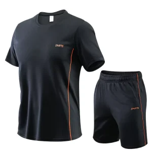 Men’s Plus Size Printed Casual Sports Suit Summer Short Sleeved Shorts Sportswear Two Piece Breathable Student Running