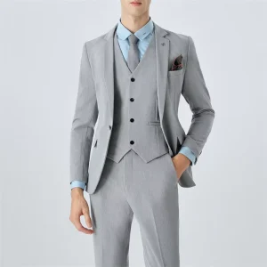 Men’s Plus Size Single Breasted Suit Set Business Casual Baggy Breathable Slim Fit Solid Color 3 Piece Set