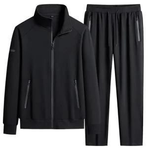 Men’s Plus Size Sporty Solid Windproof Tracksuit Set Breathable Quick Dry Lightweight Spandex Cotton Loose Fit Autumn Zip Jacket