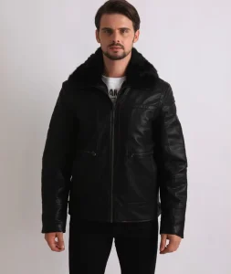 Men’s Plus Size Waterproof Winter Leather Jacket with Fur Collar