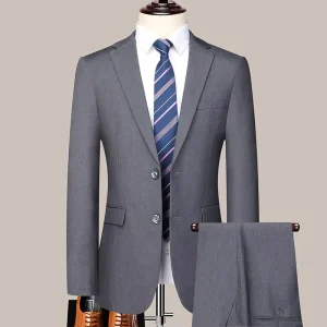 Mens Plus Size Wedding Groom Tuxedos Suit (Jacket + Pants) Slim Fit Solid Color 2 Pieces Set