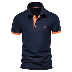 Men’s Polo Shirt Solid Color Short Sleeve Turn Down Collar with Button Embroidery Business Tops Anti Wrinkle Summer T Shirt