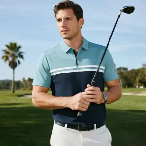 Men’s Polo Shirts Short Sleeve Soft Cotton Pique T-Shirts Quarter Zipper Casual Performance Golf Shirts Striped OEM Poloshirts