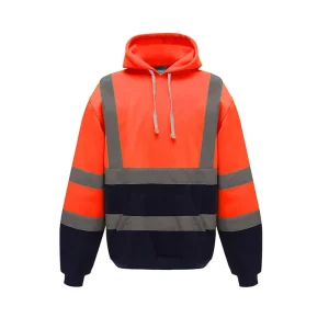 Men’s Polyester Hooded Pullover Sweatshirt ANSI Class 2 High Visibility Orange Yellow Black Warm Reflective Safety Hoodie