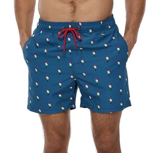 Men’s Polyester Sportswear Surfing Board Beach Shorts with Two Eyelets and Back Pocket Short Swimwear Swimsuit