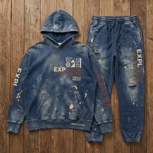 Men’s Premium 100% Cotton Autumn Vintage Breathable Embroidered Oversized Logo Hoodie Sets