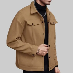 Men’s Premium Autumn Winter Wool Blend Button Down Collar Jacket Casual Streetwear Business Oversize Pocketed Outerwear