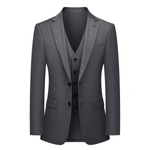 Men’s Premium Business Suits Set Slim Fit Wedding Tuxedo Groom Suit Wrinkle Free Beaded Notched Collar Single Breasted