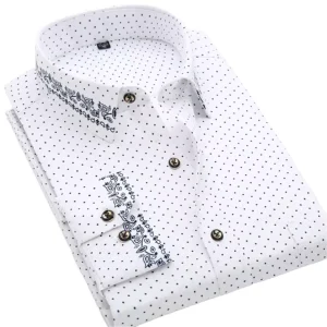Men’s Printed Long-Sleeve Casual Shirt Single Breasted Summer Formal Knitted Fashionable Fitted Casual Versatile Shirt