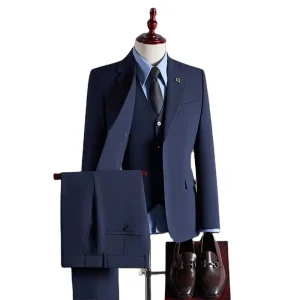 Men’s Professional Business Casual Suit Set Striped Plus Size Double Breasted Long Formal Wear for Banquets & Weddings