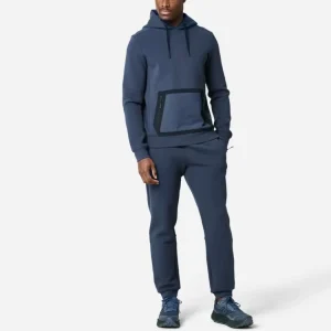 Men’s Pullover Hoodie Sets Solid Color Front Zip-patch Big Pocket Fleece Fabric Tracksuit