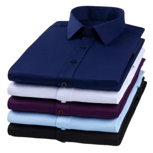 Men’s Pure Color Button-Up Casual Shirt, Long Sleeve, Solid Dress Shirt