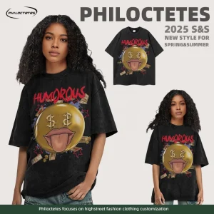 Men’s Pure Combed Cotton Casual Loose Fit T Shirt DTG Printed Cartoon Pattern Breathable