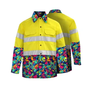 Men’s Pure Cotton Workshirt Breathable Reflective Night Glow Safety Clothing Custom Digital Printing Labor Protection Jacket