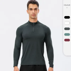 Men’s Quarter-Zip Long Sleeve Tight Shirt Lightweight Performance Compression Training Top for Gym Running