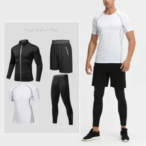 Men’s Quick Dry 4 Piece Sportswear Running and Basketball Training Sports Suit with Dry Bottoms Jacket