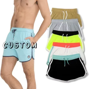 Men’s Quick Dry Beach Swimwear Shorts Custom Logo Waterproof Casual Style with Solid Print Pattern Made Polyester Spandex