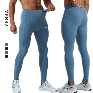 Men’s Quick Dry Elastic Workout Athletic Wear Sport Gym Compression Pants with Zipper Pockets Basketball Cycling Leggings Pants
