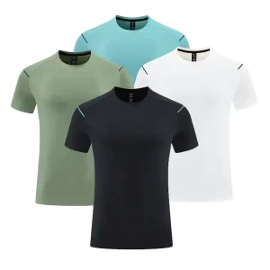 Men’s Quick Dry Gym Workout Shirts Spandex High Performance Activewear Solid Pattern Short Sleeve T Shirt