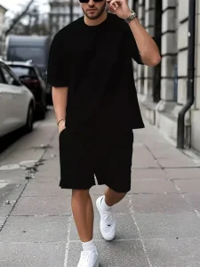 Men’s Quick Dry Mesh Sportswear Set Summer Casual Running Training Outfit Short Sleeve T shirt and Shorts 2 Piece Set