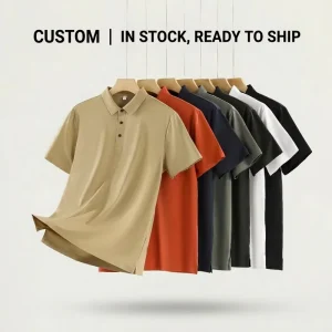 Men’s Quick Dry Nylon Polo Shirts Breathable Short Sleeve Knitted Business Tennis Golf Pleated Plaid Shirt for Business Sports