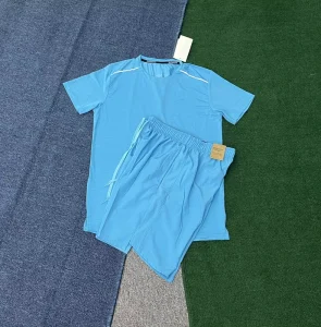 Men’s Quick Dry Running Set Breathable Short Sleeve T-shirt & Athletic Shorts with Reflective Details for Outdoor Training
