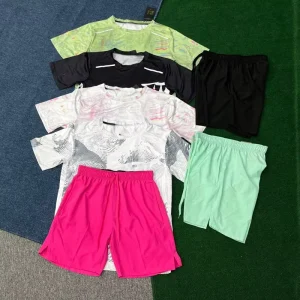 Men’s Quick Dry Short Sleeve T Shirt and Shorts Set for Gym Fitness Running Breathable Sportswear Workout Wear