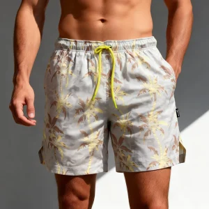 Men’s Quick Dry Swim Trunks Beach Shorts Palm Tree Print Swimwear Custom Logo OEM ODM Manufacturer