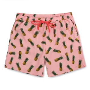 Men’s Quick Dry Swim Trunks Pink Pineapple Print Beach Shorts Summer Casual Cargo Swimwear for Surfing
