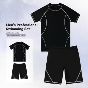 Men’s Quick Dry Swimming Trunks Adult Teen Swimsuit with Printed Pattern Full Set of Top and Bottom Suit for Boys