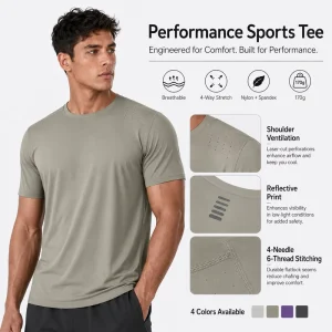 Men’s Quick Dry Workout Running Fitness Shirt Breathable Lightweight Reflective Print Gym Short Sleeve T Shirts