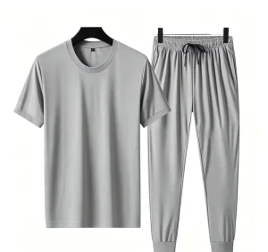 Men’s Quick Drying Short Sleeve Sports Suit Lightweight Breathable Fabric Casual Two Piece Matching Set for Running Gym Workouts