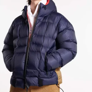 Men’s Quilted Puffer Jacket Winter Warm Bubble Down Coat with Hood Casual Patchwork Zipper Trench Jacket