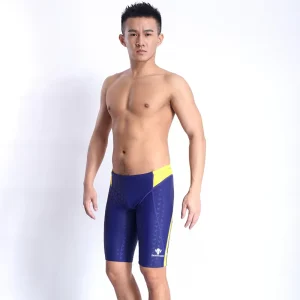 Men’s Racing Swim Jammer Professional One-Piece Swim Trunks Competition Swimsuit Spandex/Nylon Anti-UV Quick Dry Plus Size Front