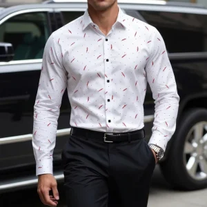 Men’s Regular Fit Business Dress Shirt Printed Casual Shirt Youth Long-Sleeved Shirt Cs58