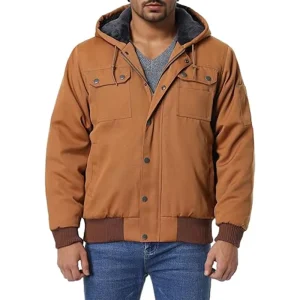 Men’s Relaxed Fit Work Coat Fleece Lined Waterproof Workwear Winter Hooded Jacket with Multiple Pockets