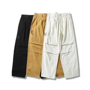 Men’s Retro American Cargo Pants Lightweight 100% Cotton Mid Waist Flat Front Straight Casual Style Zipper Fly Garment Dyed