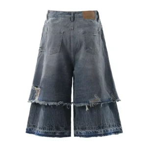 Men’s Retro American Style Loose Casual Straight Leg Denim Shorts Breathable Woven Harem Pants for Summer Mid Waist