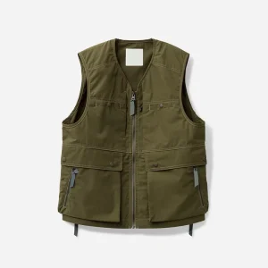 Men’s Retro Green Utility Vest Summer Work Casual Cargo Windproof Reversible Zipper Closure Cotton Fleece Pocket Fishing