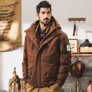 Men’s Retro Style Winter Down Jacket With Functional Hood American Graphene Waterproof Outdoor Tooling