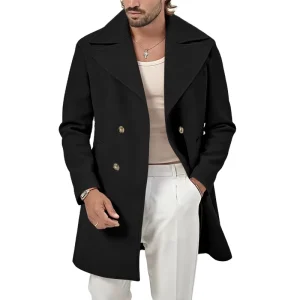 Men’s Retro Suit Collar Coat Mid to Long Casual Fashion Trench Coat Winter Jackets