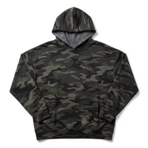 Men’s Reversible Camo Zip Hoodie 450GSM Heavyweight Streetwear Sweatshirt Double Sided Solid Charcoal Grey Boxy Jacket