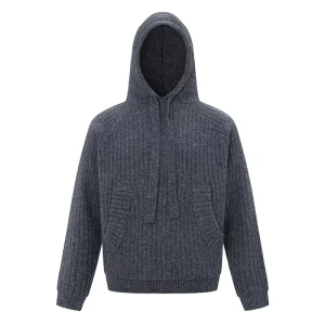 Men’s Ribbed Knit Hoodie Sweater Casual Loose Fit Hooded Pullover with Pockets Warm Winter Wool Blend Knitwear