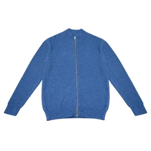 Men’s Ribbed Knit V neck Autumn Pullover Sweater Jacket Steel Blue 100% Cotton ODM Factory