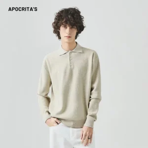 Men’s Ribbed Polo Knit Sweater Cotton Blend Casual Long Sleeve Business Casual Knitwear Top