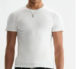 Men’s Ribbed Slim Fit T Shirt Crew Neck Short Sleeve Casual Form Fitted Basic Tee for Daily Wear