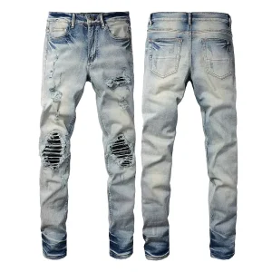 Mens Ripped Skinny Stretch Jeans High quality Men’s Stretchy Jeans for Small Feet Custom Designer