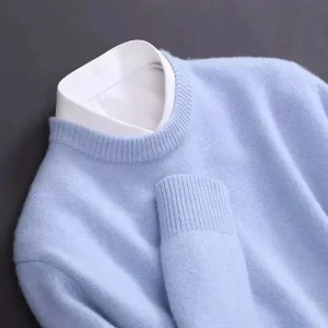 Men’s Round Neck Pullover Sweater Customizable Knitted Base Layer Shirt Breathable Spandex Cotton Autumn Winter Top