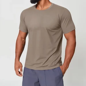 Men’s Round Neck Solid Skin Friendly Quick Drying Sports Short Sleeve Commuter Hiking Basketball Tennis T Shirt